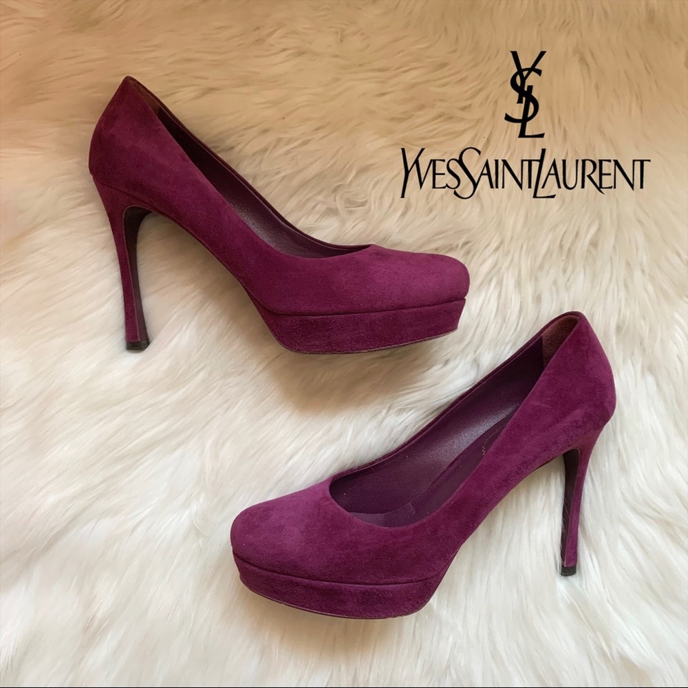 Authentic YSL Gisele 80 Suede Platform Pumps
